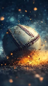 Baseball slams dirt, sparks erupt in dramatic motion blur.