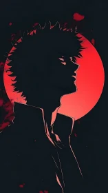 High-contrast anime silhouette against saturated red circular backlight