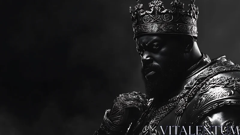 Monochrome regal portrait in high-contrast photorealism.