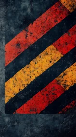Diagonal hazard stripes on distressed dark concrete surface.