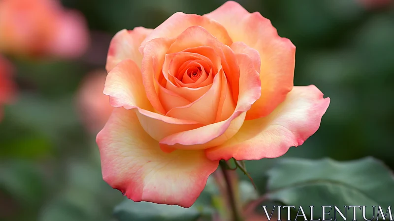 Hybrid Tea Rose Bloom: Coral-Apricot Gradient with Layered Petals
