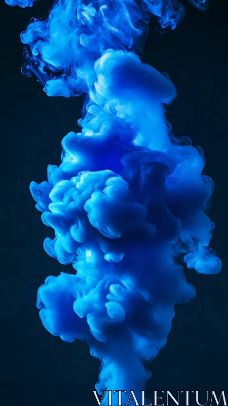 Electric cyan ink plume ascends in high-contrast liquid field