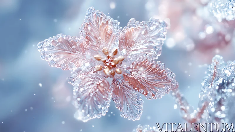 Crystalline flower macro render with translucent icy petal geometry