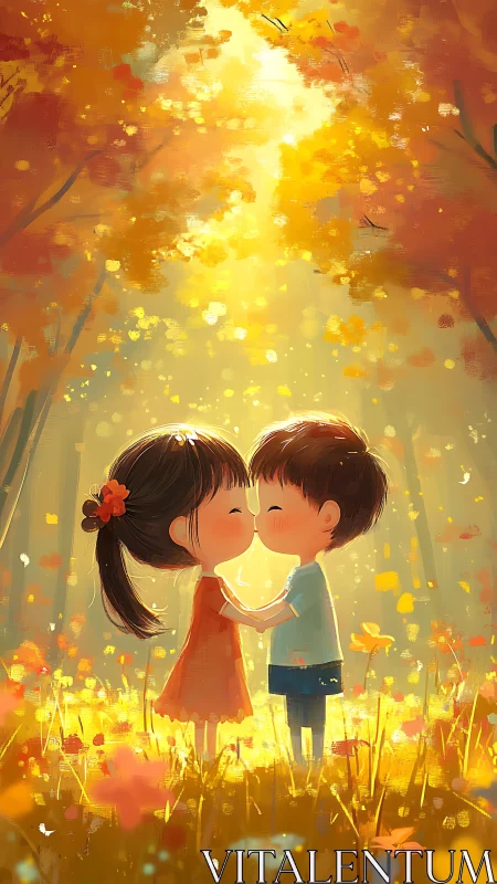 Luminescent Autumn Embrace: Digital Illustration with Warm Chromatic Rendering