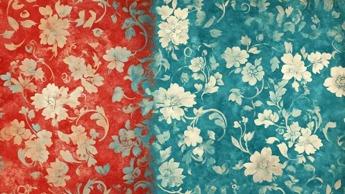 Distressed dual-tone floral damask wallpaper texture split