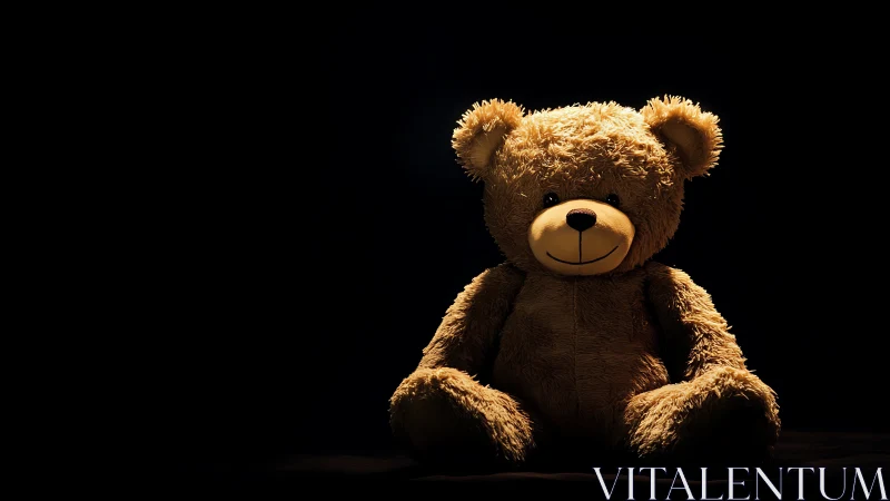 Stuffed teddy bear centered in low key studio lighting.