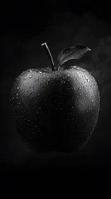 Black apple with water droplets isolated on dark background