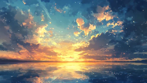 Expansive seascape sunset rendered in luminous digital painting