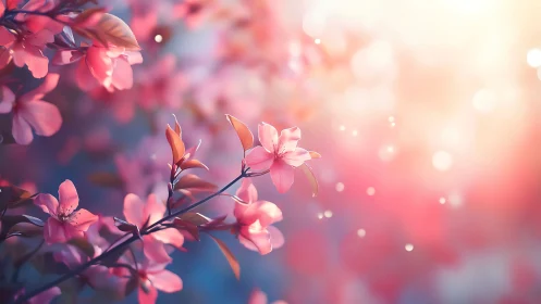 Pink Blossom Branches with Bokeh Depth of Field.