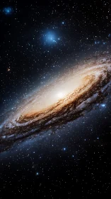 Edge-on spiral galaxy with dense starfield backdrop in space.