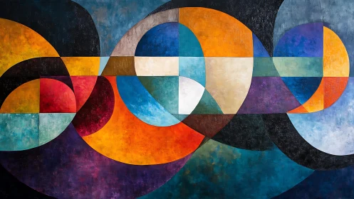 Colorful Abstract Geometric Shapes in Modern Art Style Painting.