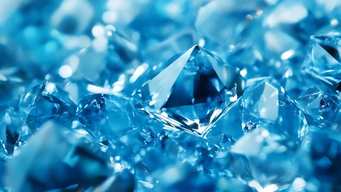 Blue faceted crystals fill the frame in sharp closeup