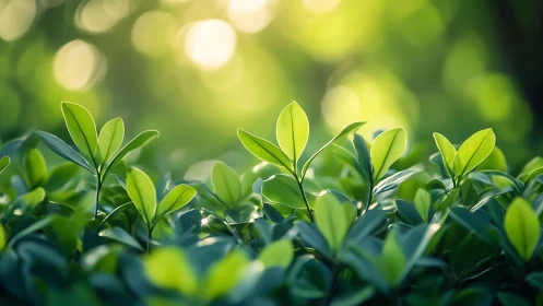 Fresh Green Leaves in Morning Sunlight, Nature Photography Style.