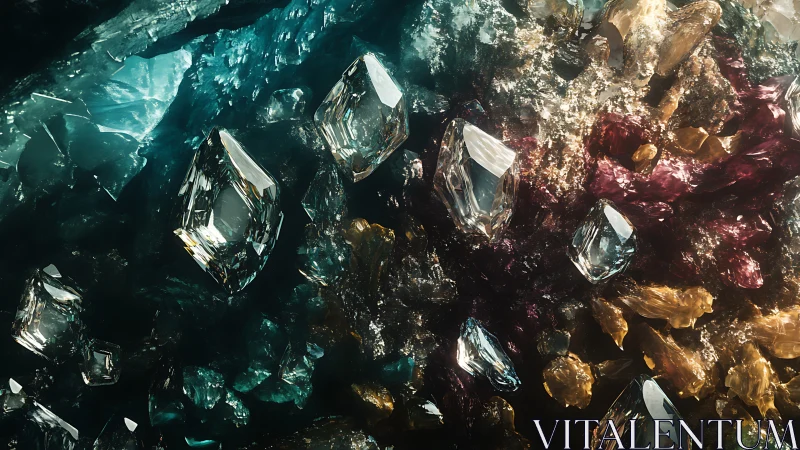 Macro crystalline cavern with multicolored refractive gemstones