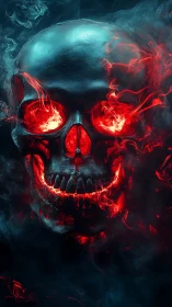 Glowing ember skull rising through swirling night smoke.