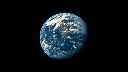 Blue planet drifts like a lone marble in velvet cosmos.