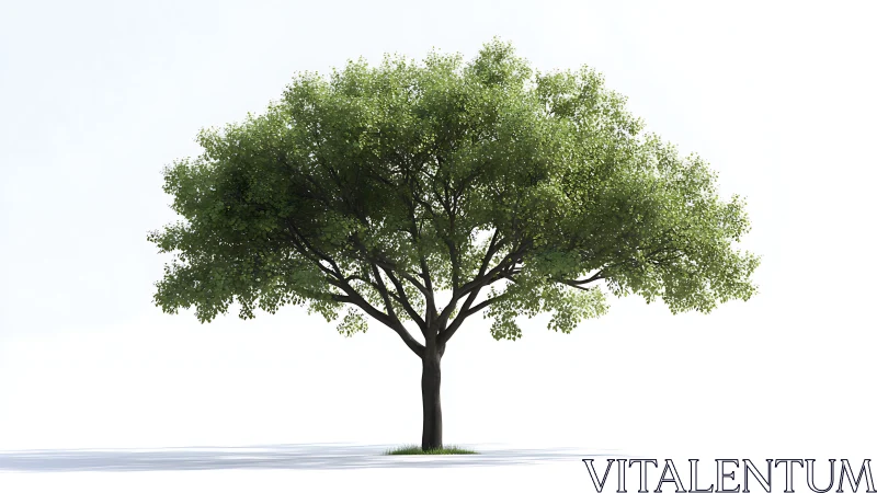 Isolated deciduous tree model stands against white backdrop