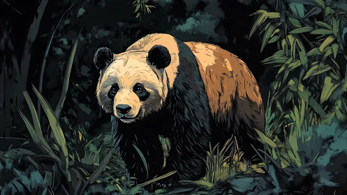 Midnight bamboo prowl with a moonlit forest panda sentinel.