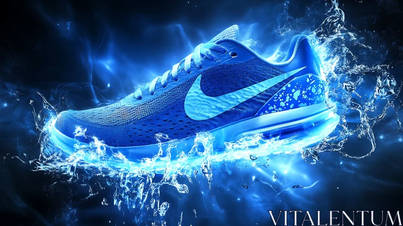 Electric blue running shoe surges through liquid lightning.