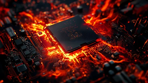 Molten circuits crown a blazing processor at critical burn