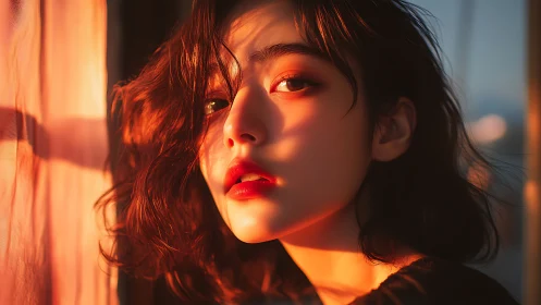 Portrait of young person in warm directional window light.