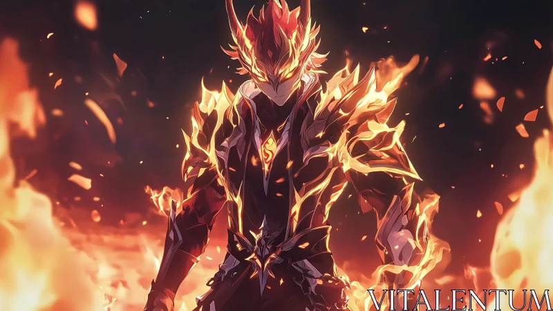 Armored inferno warrior rendered with dynamic emissive flame effects