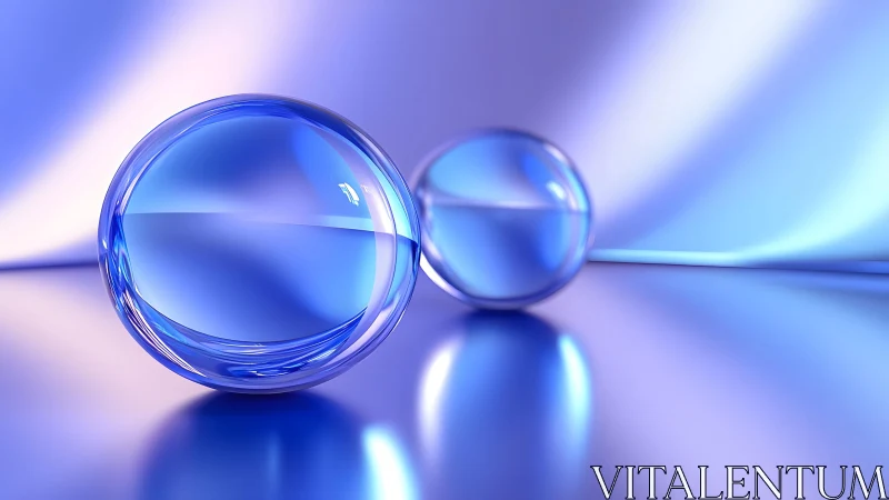 Luminous blue glass orbs drifting through soft light.