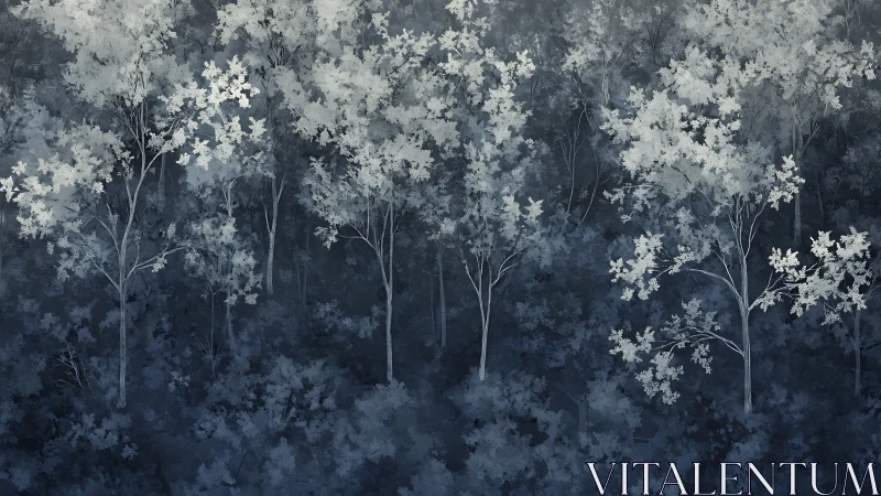 Monochromatic Forest Canopy. Tall Trees Bathed White.