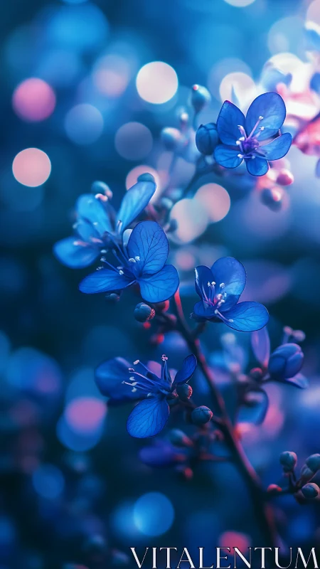 Sapphire Petals: Luminous Blue Blossoms in Dreamy Bokeh.
