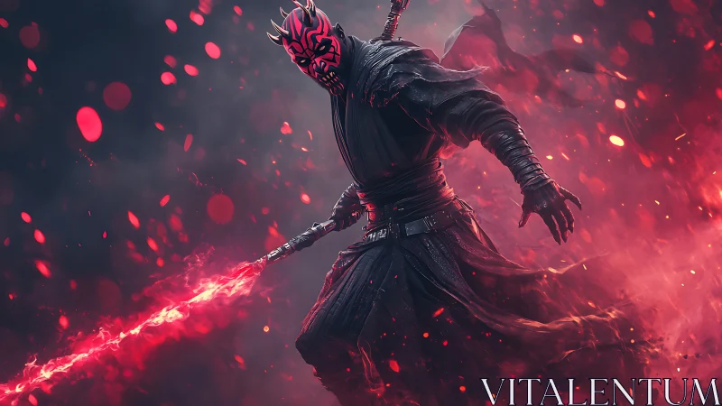 Crimson masked warrior unleashes a storm of burning light.