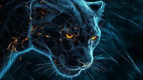 Neon Lynx Portrait: Bioluminescent Digital Predator Study