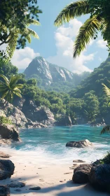 Hidden Lagoon Paradise Framed by Palm Trees.