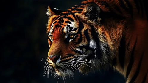 Gentle hush of a tiger’s gaze in the shadowy forest hush.