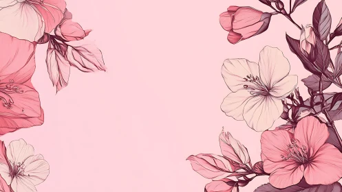 Botanical illustration series composed of pink and ivory blossoms.