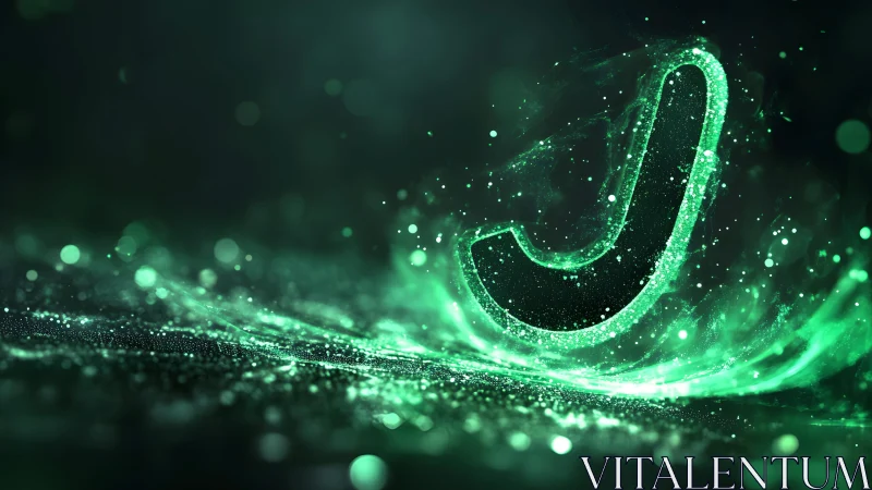 Glowing Green Letter J in Futuristic Digital Particle Swirl.