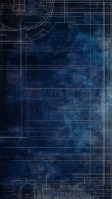 Blueprint overlay on textured dark blue background with architectural elements