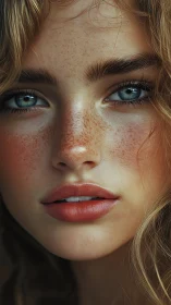 Freckled blue-eyed portrait holds an intimate, dreamy gaze