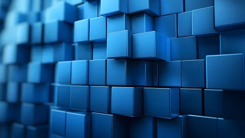 3D extruded blue cube matrix with staggered modular depth