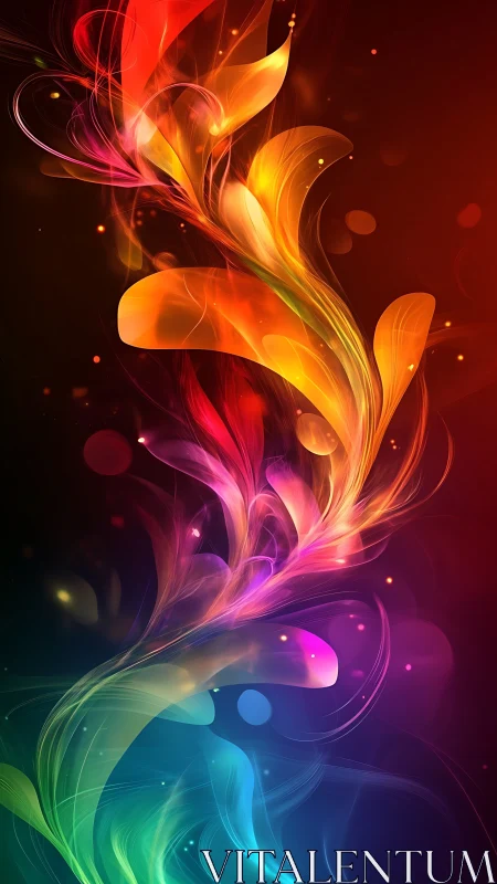 Dancing ribbon of rainbow light in a dreamy night bloom.