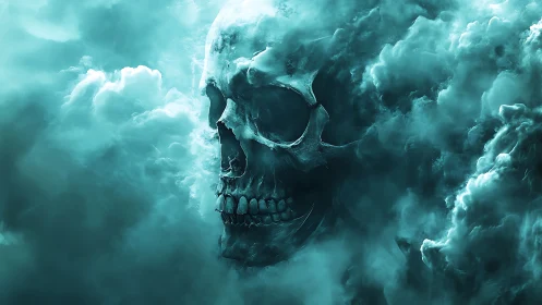 Stormborn skull in swirling teal clouds of mystery.