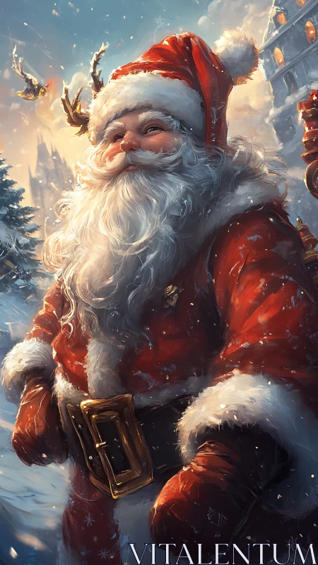 Digital rendering depicts Santa Claus figure in snowy town