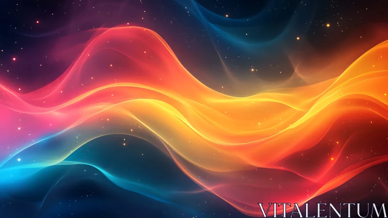 Vibrant cosmic light waves flowing through starry space.