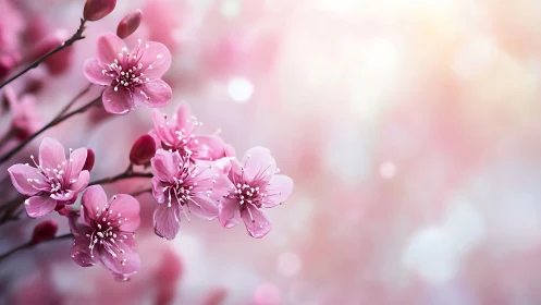 Pink Blossoms Dancing in Soft Light and Mist