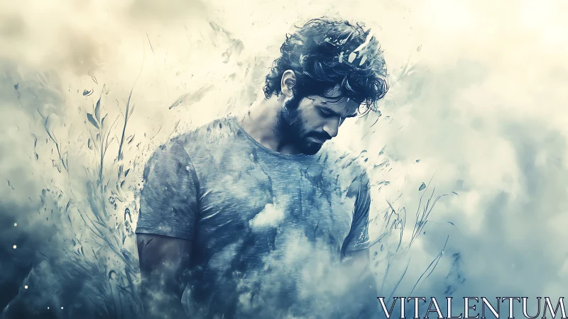 Storm-dreamed listener dissolving into pale swirling clouds.