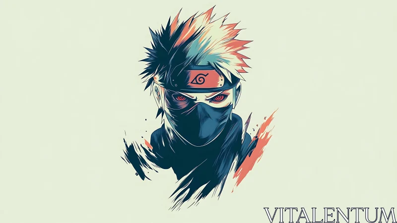 Masked ninja portrait in bold minimalist anime style.