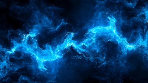 Electrified blue plasma stream arcs across deep cosmic void