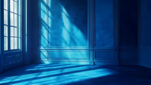 Soft morning light gently fills a tranquil blue room