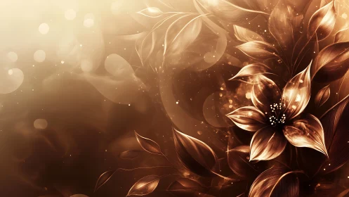 Golden Flowers with Luminous Bokeh and Particle Effects
