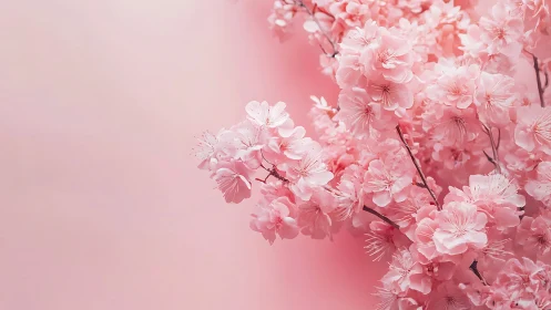 Pink Cherry Blossoms in Full Bloom Against Soft Background.