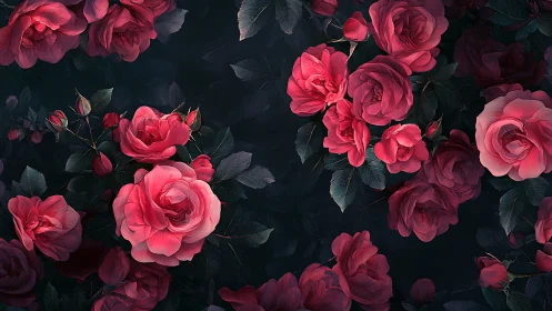 Vibrant Roses Against Dark Background.
